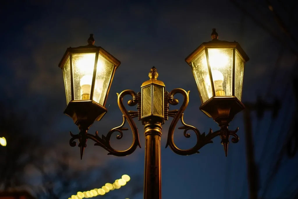 street lamp on the road at night.