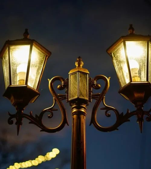 street lamp on the road at night.