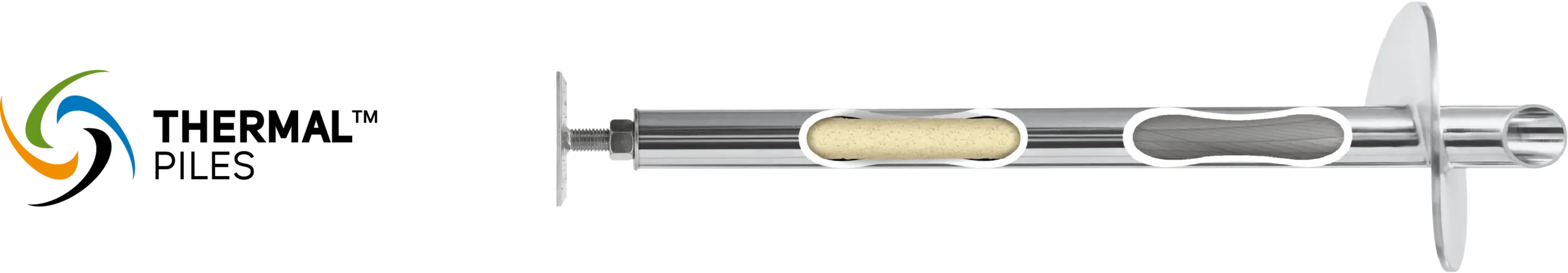 Cross-sectional view of a screw pile with insulation, used in technical applications.